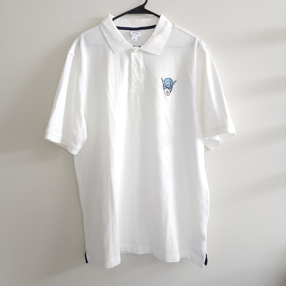 MARVEL Men's Polo Shirt - White Avengers Size Large